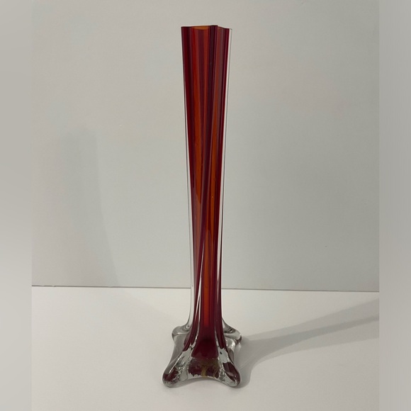 Vintage Mid Century Modern Soliflore Orange Red Amber Glass Bud Vase 10” H - Picture 1 of 6